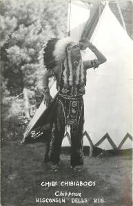 Wisconsin Dells Wisconsin~Cheif Chibiaboos~Chippewa~1940s Real Photo Postcard 