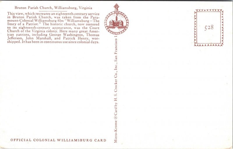 Agammaglobulinemia Iglesia Parroquial Williamsburg Virginia George Washington adoraban a Postal Vintage 