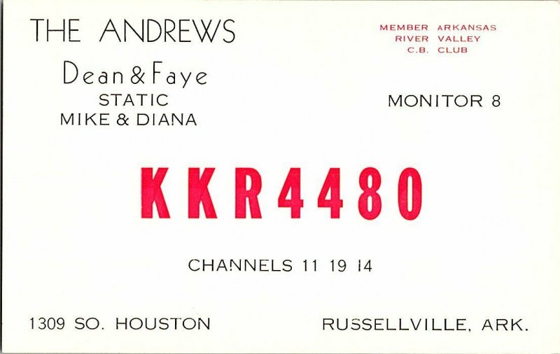QSL Radio Card From Russellville Ark. Arkansas KKR4480 