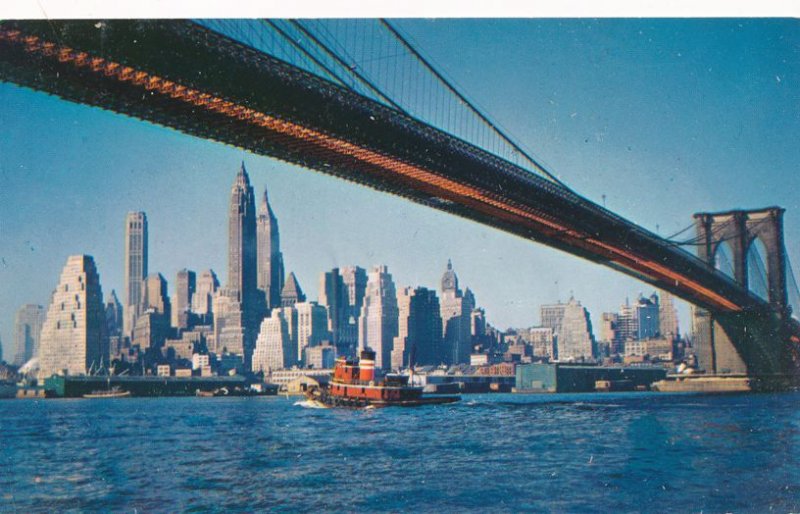 Skyline under Brooklyn Bridge NYC, New York City - pm 1965