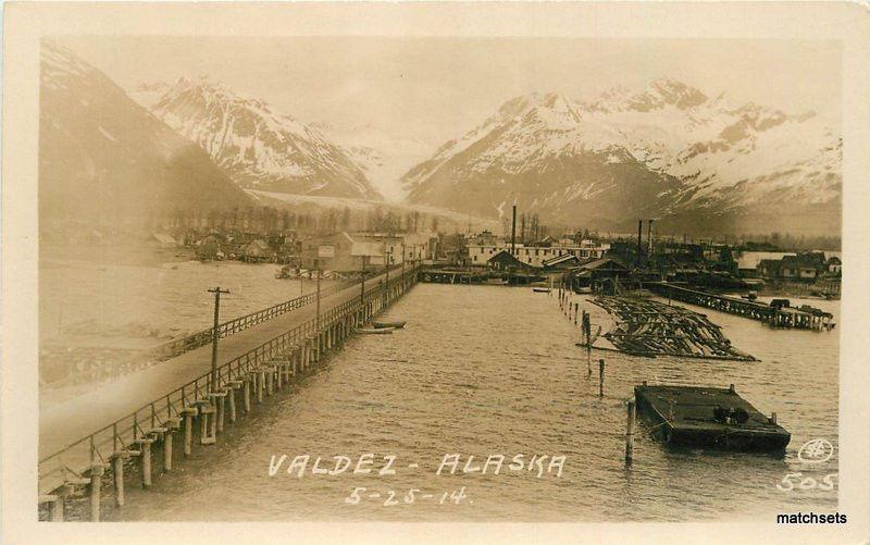 1914 Valdez Alaska Waterfront RPPC Real photo #505 postcard 11910