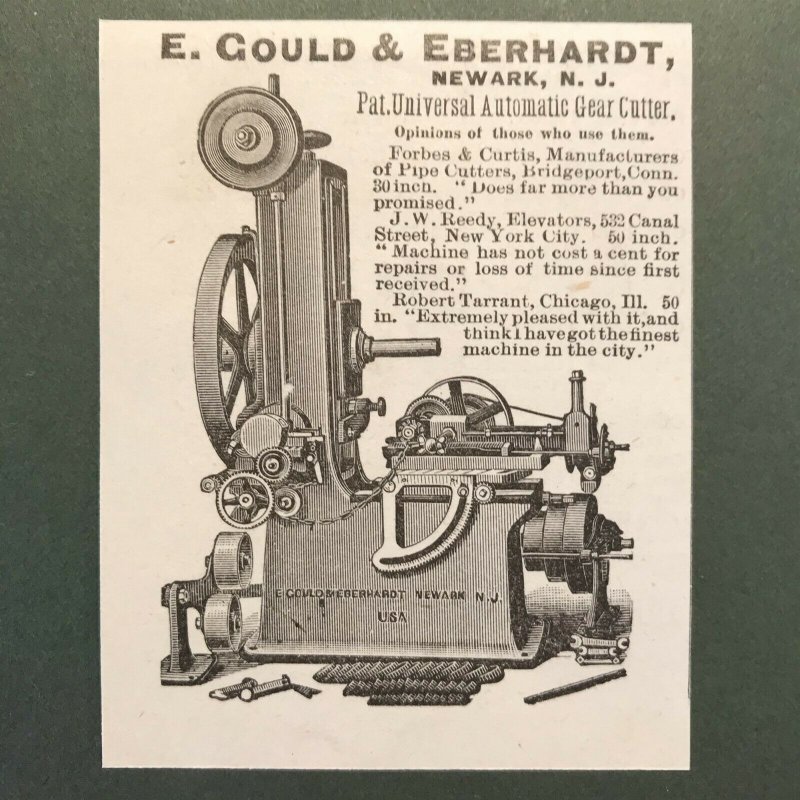 Gear Cutter E. Gould & Eberhardt N.J. Victorian Original 1885 Print Ad 2V1-33 