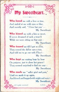 VINTAGE POSTCARD MY SWEETHEART LOVE POETRY PRINTED IN U.K. c. 1910