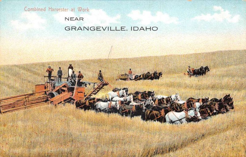 Grangeville Idaho Combined Harvester at Work Farming Vintage Postcard AA58952