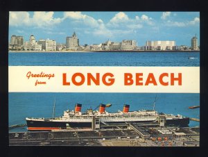 Long Beach, California/CA Postcard, Queen Mary, Long Beach Skyline, Near Mint!