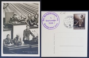 GERMANY THIRD 3rd REICH ORIGINAL CARD FUHRER ADOLF HITLER REICHSTAG SPEECH 1939