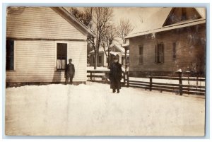 1908 Houses Man Winter Scene Cedar Rapids Iowa IA RPPC Photo Antique Postcard