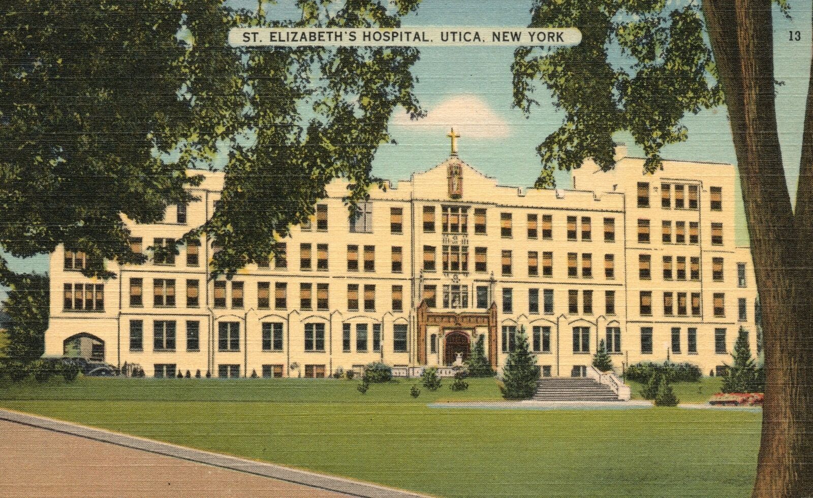 Vintage Postcard 1930's St. Elizabeth's Hospital Building Utica New