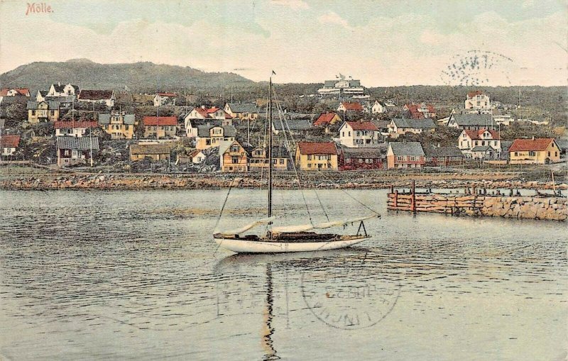 MOLLE SWEDEN~PANORAMA FROM WATER~1908 TINTED PHOTO POSTCARD