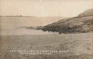 Gloucester MA The Twin Lights From Long Island Beach, Real Photo Postcard