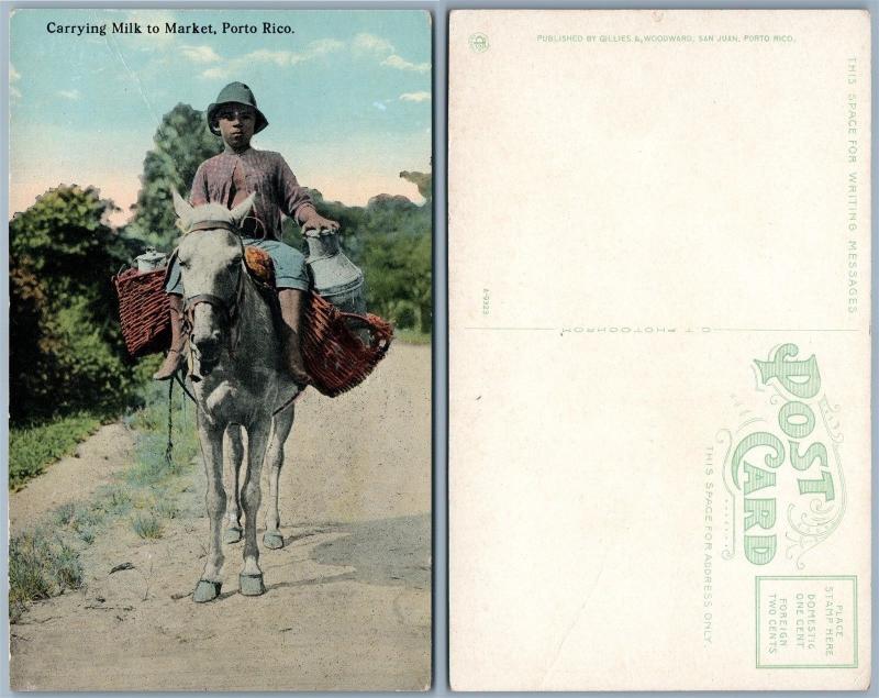 PUERTO RICO CARRYING MILK TO MARKET PORTO RICO ANTIQUE POSTCARD 