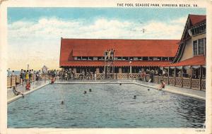 C62/ Virginia Beach Va Postcard 1930 Seaside Park Pool Swimmers Building