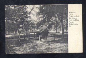 OTTUMWA IOWA DOWNTOWN CITY PARK SPANISH GUN CAPTURED VINTAGE POSTCARD