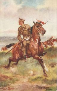 Harry Payne. 21st Lancers. Scouting.On horse Tuk Oilette PC # 8635