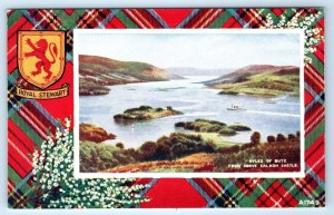 Kyles of Bute Caladh Castle ROYAL STEWART Tartan Border SCOTLAND UK Postcard