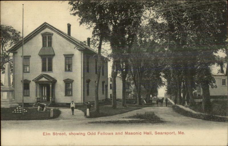 Searsport ME Elm St. Odd Fellows & Masonic c1910 Postcard