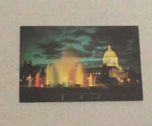 VINTAGE UNUSED POSTCARD NIGHT VIEW LEGISLATIVE BLDG. OLYMPIA WASHINGTON