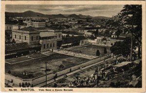 PC CPA BRAZIL, SANTOS, VISTA GERAL E ESCOLA BARNABÉ, VINTAGE POSTCARD (b11436)