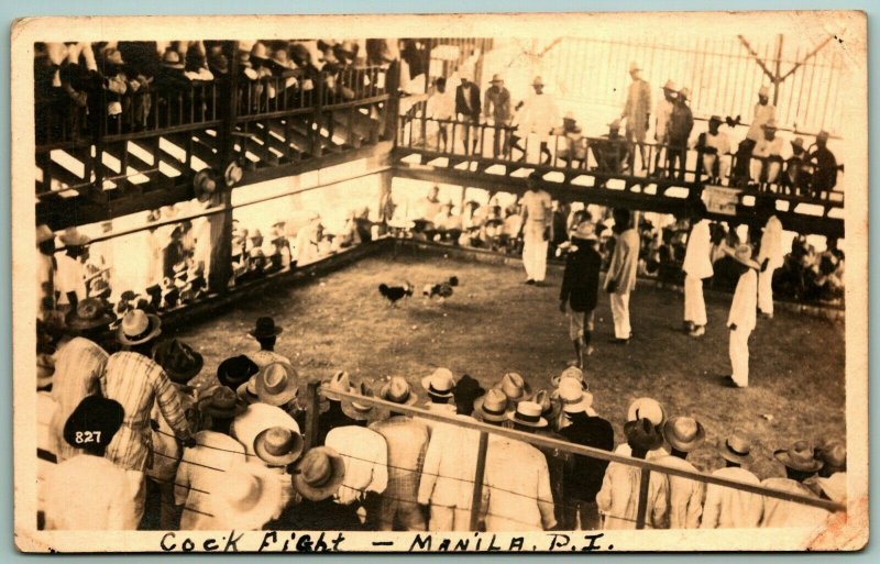 RPPC Cock Fight Manila Philippines UNP 1920s DB Postcard E13