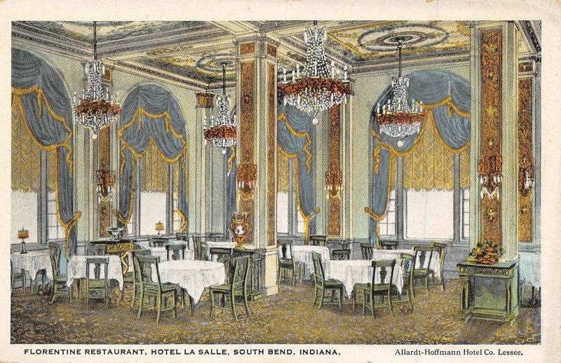 Florentine Restaurant Interior Hotel La Salle South Bend Indiana 1920s postcard