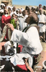 Tinted Photo Postcard Moroccan Snake Charmer Casablanca Cigogne