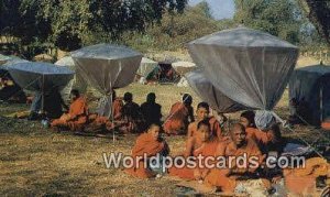 Monks paying respects to Buddha's Footprint Saraburi Thailand Unused 