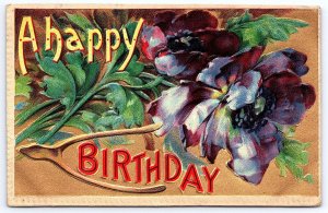 Vintage Postcard 1910 Happy Birthday Greetings Card Violet Pansie Flowers Blooms