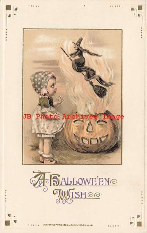 4 Postcards Halloween Set, Winsch 1914 No WIN02,Freixas,Girl with Jack o Lantern