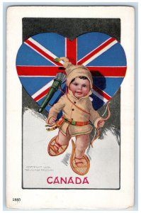 Canada Postcard Small Boy Kid Bow and Arrow National Cupid UK Flag Heart c1920's