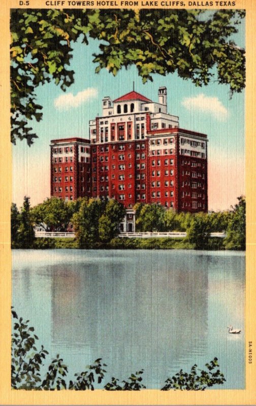 Texas Dallas Cliff Towers Hotel From Lake Cliffs 1948 Curteich United