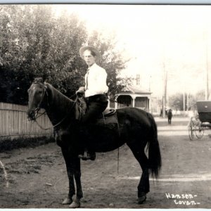 c1900s Man on Horse RPPC Carriage Hanson & Lovan Real Photo PC Oregon? A135