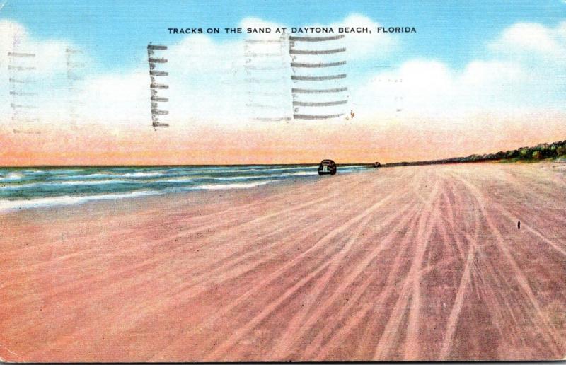 Florida Daytona Beach Tracks On The Sand 1940