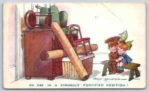 Artist Signed Fred Spurgin~Girl & Boy In Room W/ Blocked Door~PM 1918~Postcard