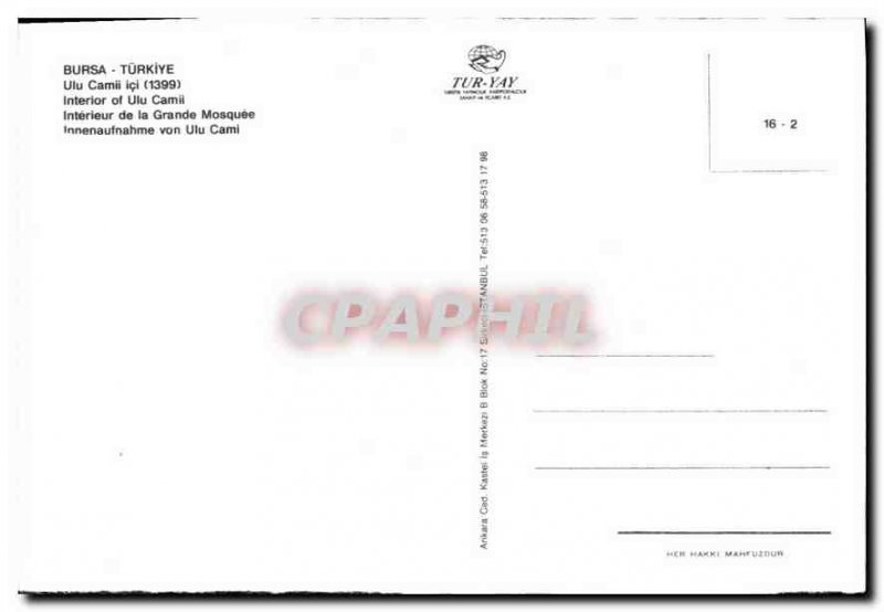 Postcard Modern Bursa Turkiye Ulu here Camil 1399