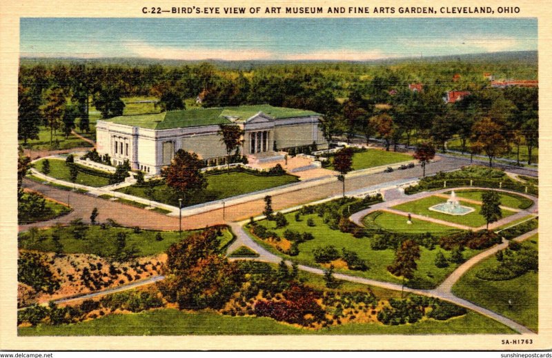 Ohio Cleveland Birds Eye View Of Art Museum and Fine Arts Garden Curteich