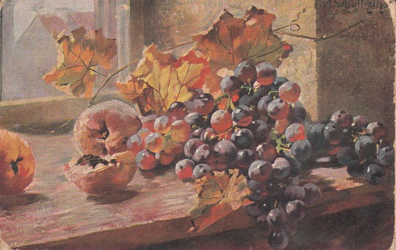Autumnal artist still life with grapes & peaches