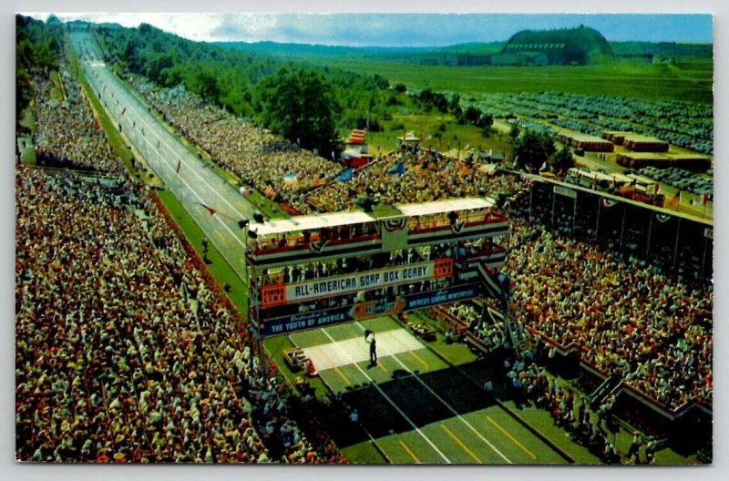 Akron OH All American Soap Box Derby Finish Line Grandstand Postcard W28