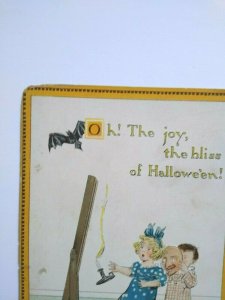 Original Halloween Postcard Tucks Oh The Joy Bliss Series 190 Flying Bat Pumpkin 