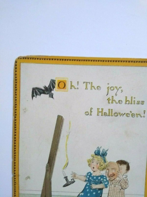 Original Halloween Postcard Tucks Oh The Joy Bliss Series 190 Flying Bat Pumpkin 