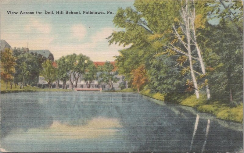 Postcard View Across the Dell Hill School  Pottstown PA