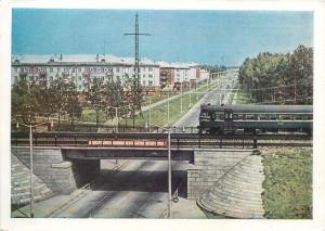 Russia train railroad bridge 1970s postcard