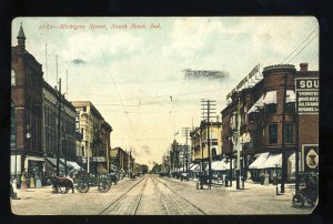 South Bend, Indiana/IN Postcard, Michigan Street, Horse & Buggy, 1907!