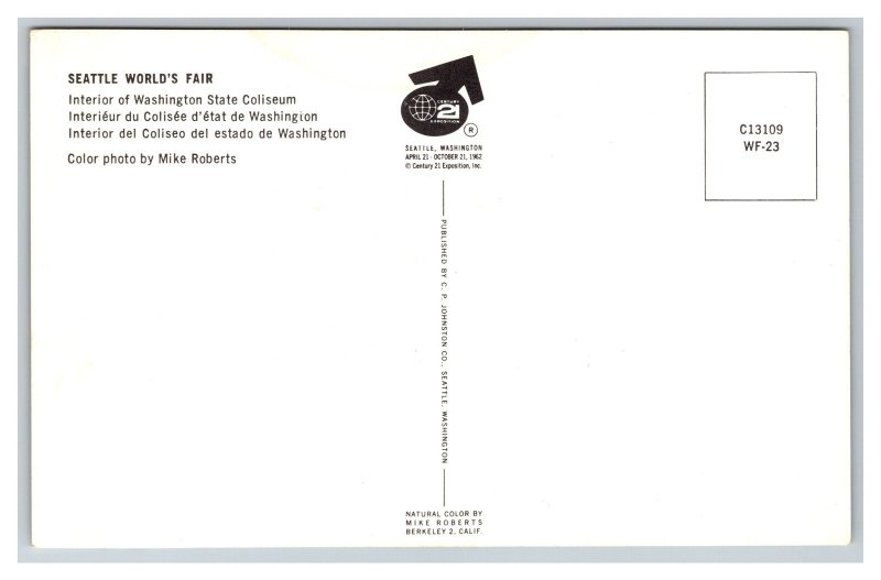 Seattle World's Fair Washington State Coliseum Postcard Seattle Washington