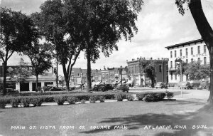 RPPC MAIN STREET SQUARE PARK ATLANTIC IOWA PREXIE STAMP REAL PHOTO POSTCARD 1954