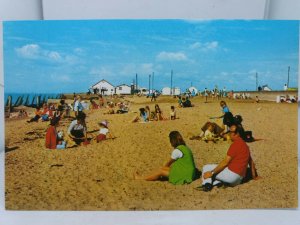 Holidaymakers Relaxing on the Sandy Beach St Osyth Essex 1960s Vintage Postcard