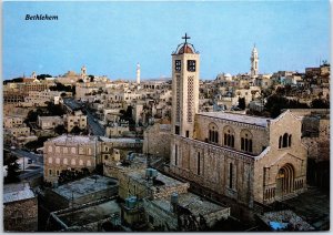 VINTAGE CONTINENTAL SIZE POSTCARD PANORAMIC VIEW OF THE CITY OF BETHLEHEM ISRAEL