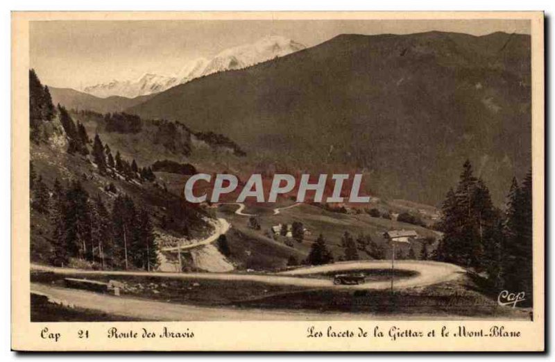 Old Postcard Route Aravis laces of Giettz and Mont Blanc