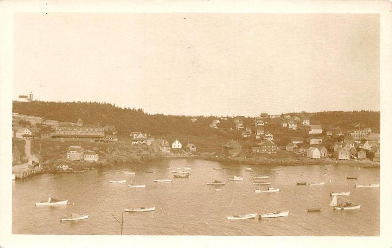 Monhegan ME Island and Harbor Aerial View Lorimer E. Brackett RPPC