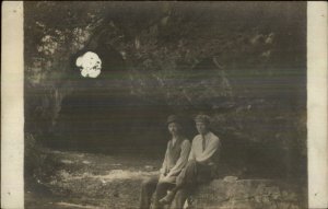 Locust Township PA Lick Run People at Rock Formation Real Photo Postcard