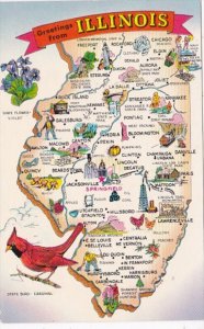 Greetings From Illinois With Map 1962